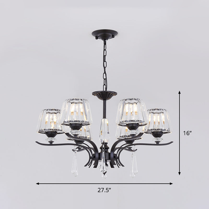 Modern Black Crystal Cone Chandelier - 3/6-Bulb Ceiling Suspension Lamp for Bedroom