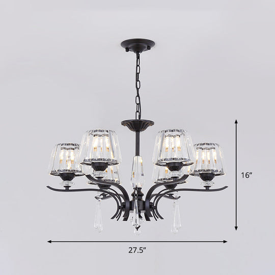 Modern Black Crystal Cone Chandelier - 3/6-Bulb Ceiling Suspension Lamp for Bedroom