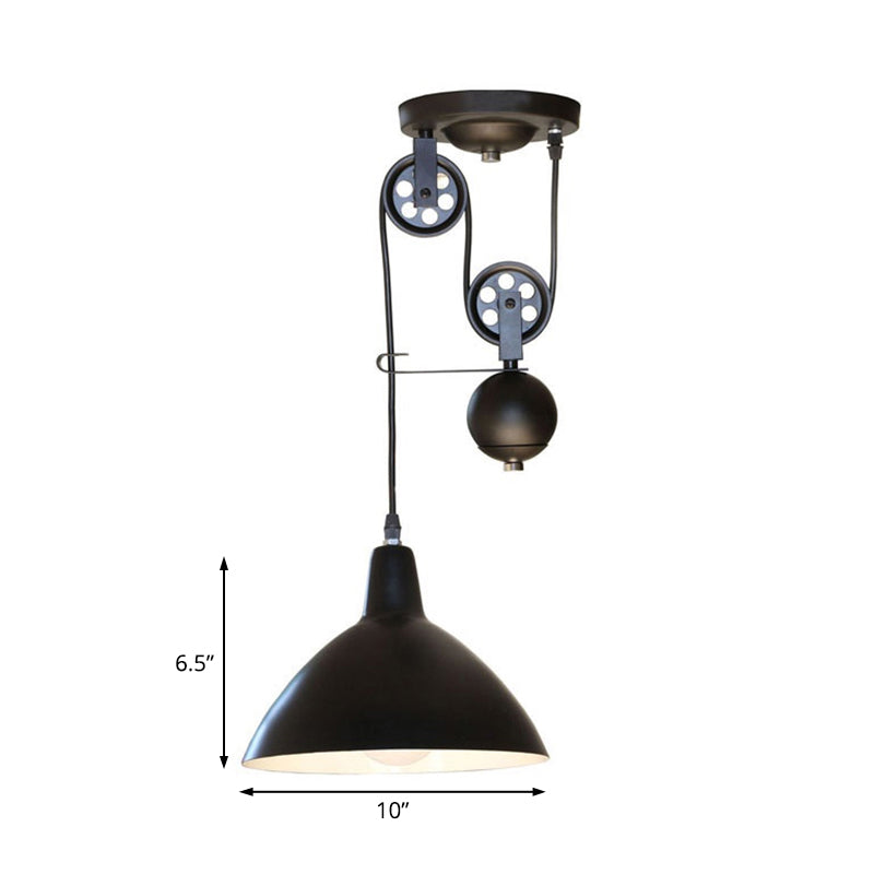 Farmhouse Iron Pendant Light Fixture - Single Black Ceiling Light with Pulley Design