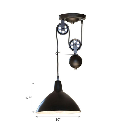 Farmhouse Iron Bedroom Pendant Light With Pulley Design - Black Ceiling Fixtures