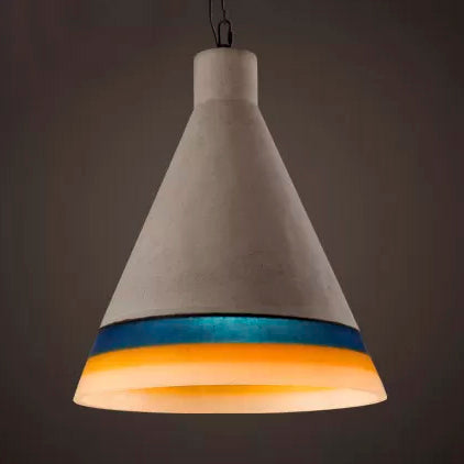 MÃ©lodie - Vintage Dark Blue/Light Blue/Orange Conic Pendant Light Antique Style Cement 1 Head Restaurant Hanging Light Fixture