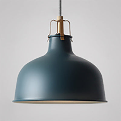 Industrial Style Metal Pendant Light with Adjustable Cord - 1-Light, 8.5"/13" Width, Domed Design. Choose from Grey or Pink for Dining Room.