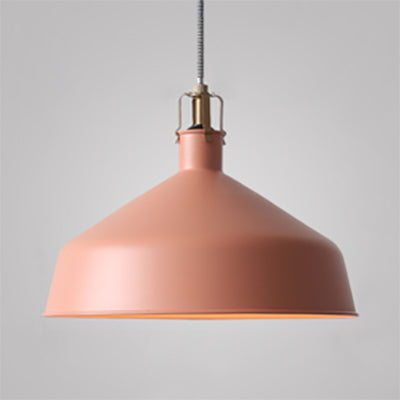 Industrial Style Metal Pendant Light with Adjustable Cord - 1-Light, 8.5"/13" Width, Domed Design. Choose from Grey or Pink for Dining Room.