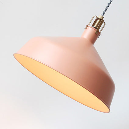 Industrial Style Metal Pendant Light with Adjustable Cord - 1-Light, 8.5"/13" Width, Domed Design. Choose from Grey or Pink for Dining Room.