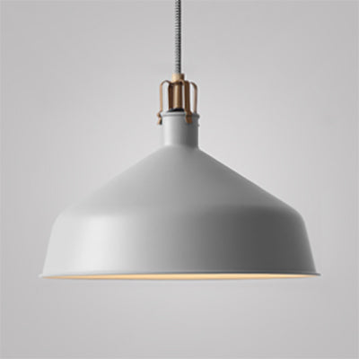 Industrial Style Metal Pendant Light with Adjustable Cord - 1-Light, 8.5"/13" Width, Domed Design. Choose from Grey or Pink for Dining Room.