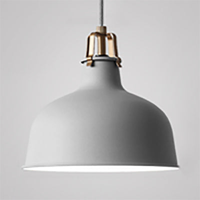 Industrial Style Metal Pendant Light with Adjustable Cord - 1-Light, 8.5"/13" Width, Domed Design. Choose from Grey or Pink for Dining Room.