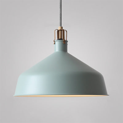 Industrial Style Metal Pendant Light with Adjustable Cord - 1-Light, 8.5"/13" Width, Domed Design. Choose from Grey or Pink for Dining Room.