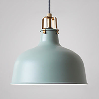 Industrial Style Metal Pendant Light with Adjustable Cord - 1-Light, 8.5"/13" Width, Domed Design. Choose from Grey or Pink for Dining Room.