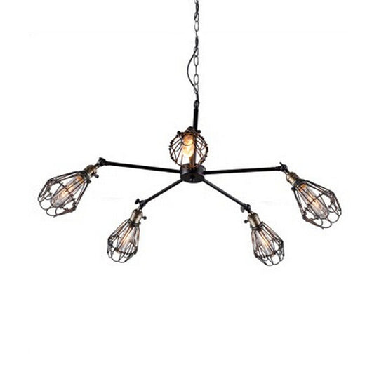 Vintage Style 5-Light Black Chandelier Pendant Light - Mini Cage Hanging Ceiling Fixture for Dining Room