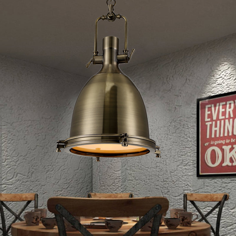 Nautical Brass Bell Pendant Light With Glass Diffuser - Stylish 1 Head Dining Room Ceiling Brushed