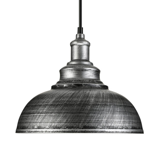 Farmhouse Antique Silver Pendant Lamp with Adjustable Cord - Iron Domed Restaurant Lighting