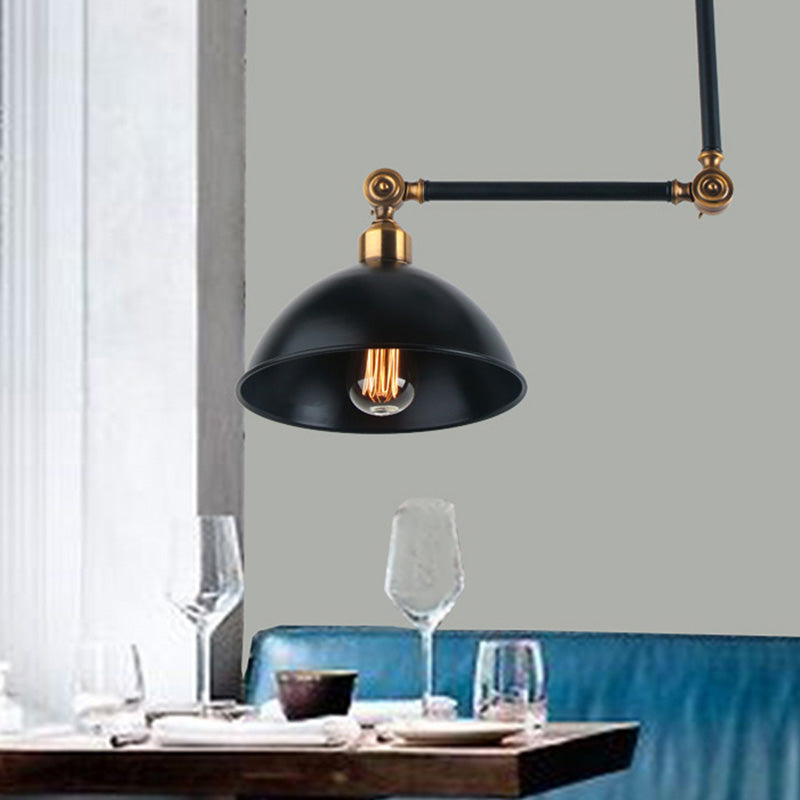 Retro Black Metal Dome Ceiling Light with Swing Arm - Perfect for Over Table Use