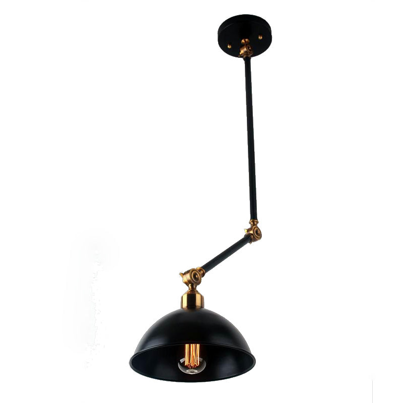 Retro Black Metal Dome Ceiling Light with Swing Arm - Perfect for Over Table Use