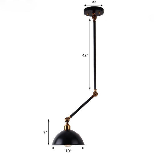 Retro Black Metal Dome Ceiling Light with Swing Arm - Perfect for Over Table Use