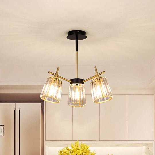 Minimalist Gold Semi-Flush Bedroom Light with Conical Crystal Block Shade