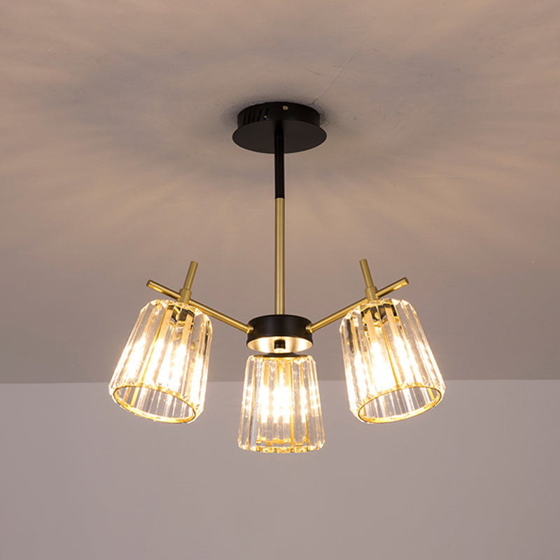 Minimalist Gold Semi-Flush Bedroom Light with Conical Crystal Block Shade