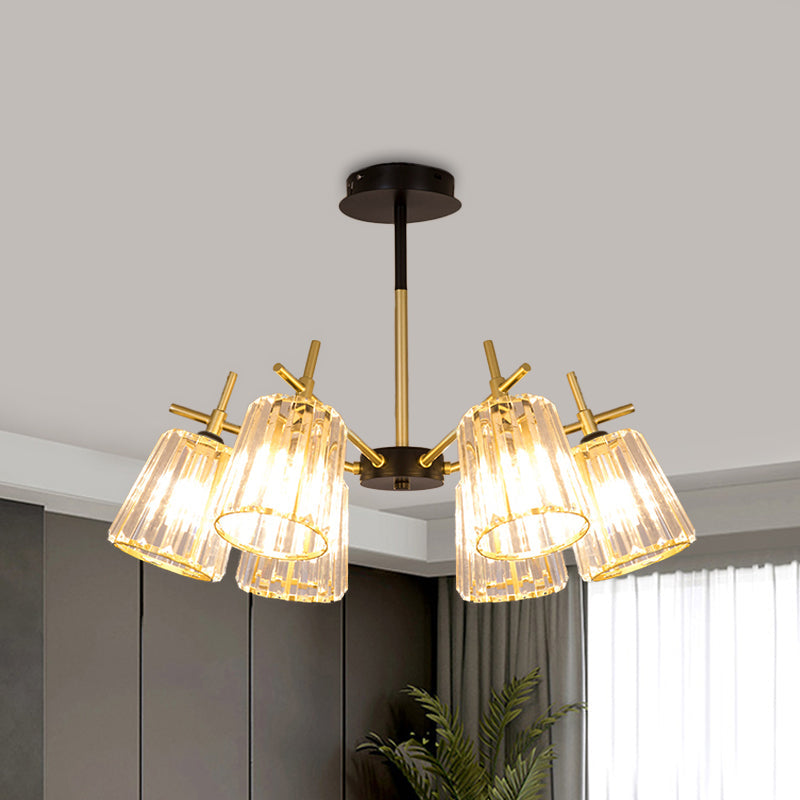 Minimalist Gold Semi-Flush Bedroom Light with Conical Crystal Block Shade