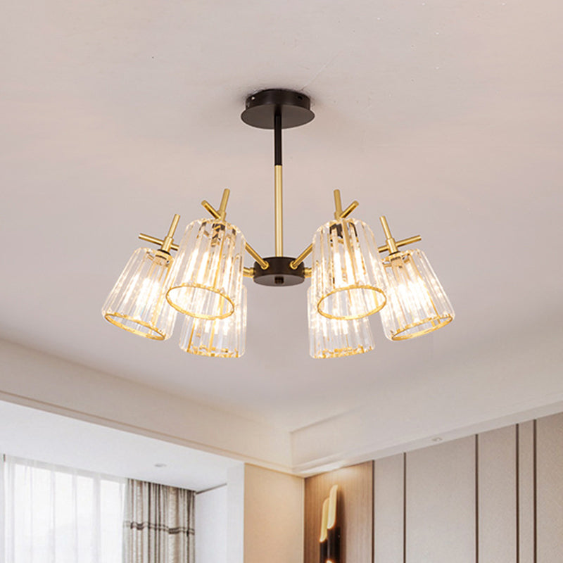 Minimalist Gold Semi-Flush Bedroom Light with Conical Crystal Block Shade