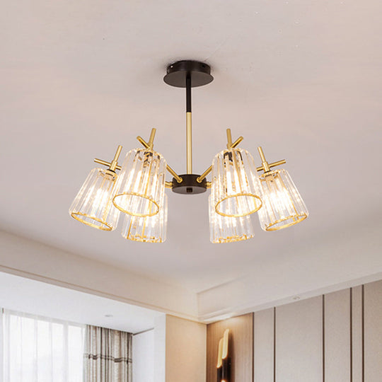 Minimalist Gold Semi-Flush Bedroom Light With Conical Crystal Block Shade