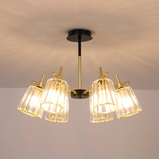 Minimalist Gold Semi-Flush Bedroom Light with Conical Crystal Block Shade