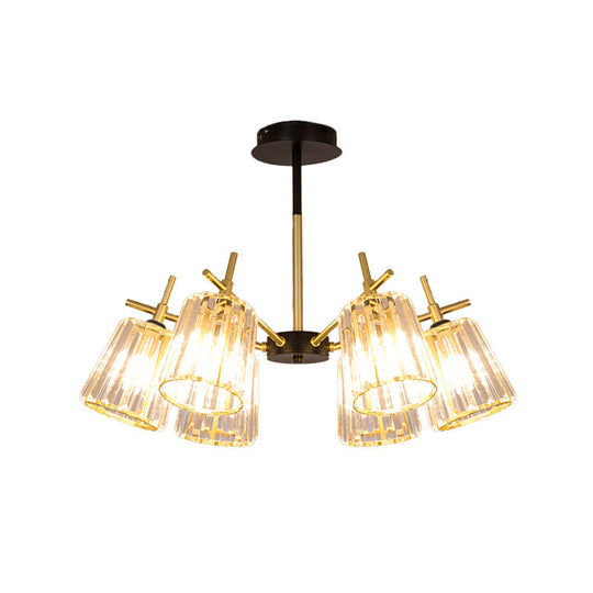 Minimalist Gold Semi-Flush Bedroom Light with Conical Crystal Block Shade