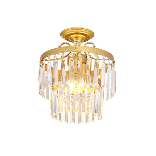 Gold 2-Layer Crystal Semi Flush Mount Light Fixture with 3/5 Bulbs - Postmodern Style for Living Room