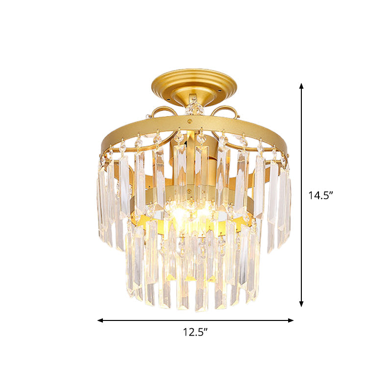 Gold 2-Layer Crystal Semi Flush Mount Light Fixture with 3/5 Bulbs - Postmodern Style for Living Room