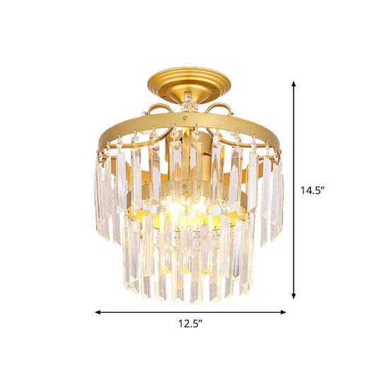 Gold 2-Layer Crystal Semi Flush Mount Light Fixture with 3/5 Bulbs - Postmodern Style for Living Room