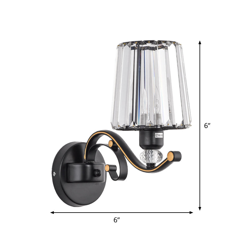 Modern Black Crystal Block Wall Sconce Lamp - Sleek Half-Bulb Tapered Design For Living Room