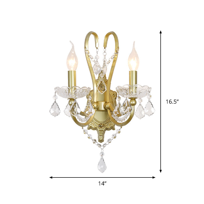 Gold Crystal Wall Sconce Lamp For Rural Living Rooms