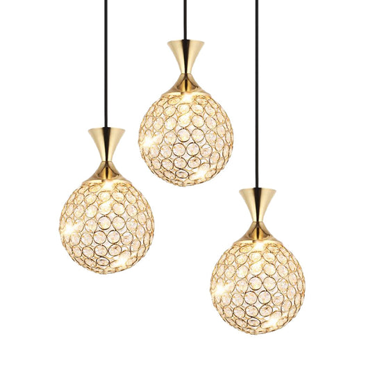 Modern Cluster Pendant Gold Cut Crystal Hanging Ceiling Light for Dining Room