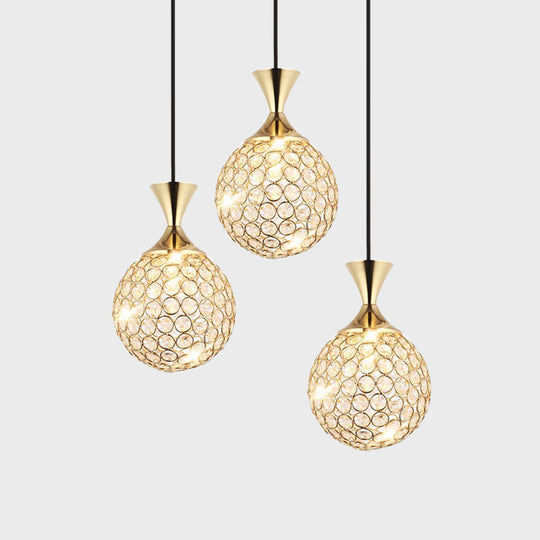 Modern Gold Crystal Cluster Pendant Light - Perfect For Dining Room 3/5 Bulbs Globe Design