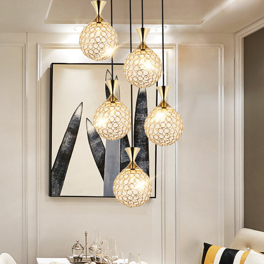 Modern Cluster Pendant Gold Cut Crystal Hanging Ceiling Light for Dining Room