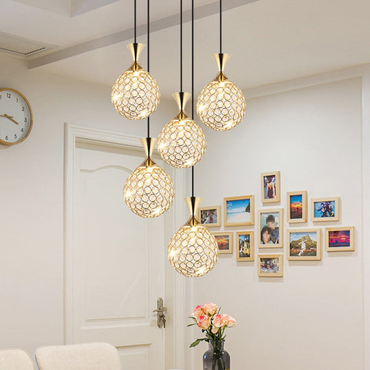 Modern Cluster Pendant Gold Cut Crystal Hanging Ceiling Light for Dining Room