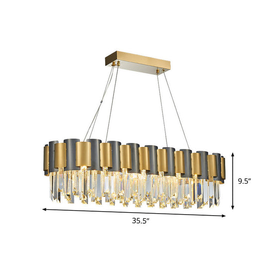 Postmodern K9 Crystal Linear Island Light With 10 Bulbs - Black And Gold Dining Room Hanging Lamp