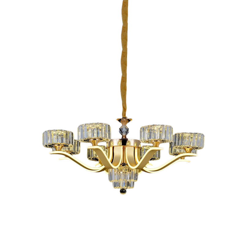 Gold Postmodern Suspension Lamp With 8 Crystal Chandelier Lights For Living Room