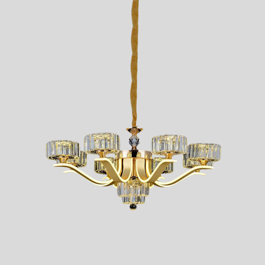 Gold Postmodern Suspension Lamp With 8 Crystal Chandelier Lights For Living Room