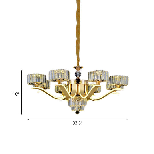 Gold Postmodern Suspension Lamp With 8 Crystal Chandelier Lights For Living Room