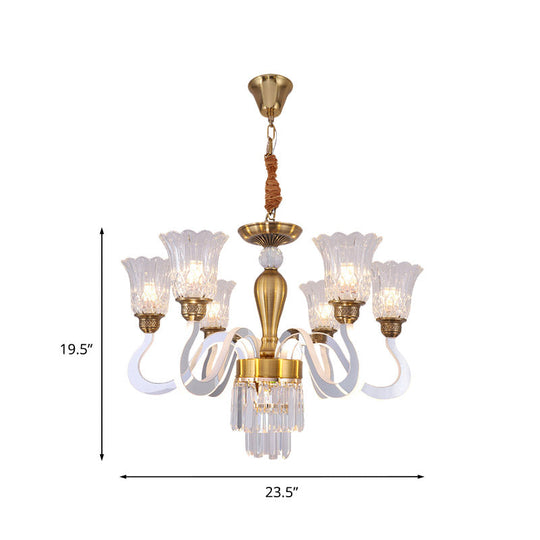 Modern 6-Head Flower Crystal Ceiling Lamp With Acrylic Arm For Dining Room Chandelier