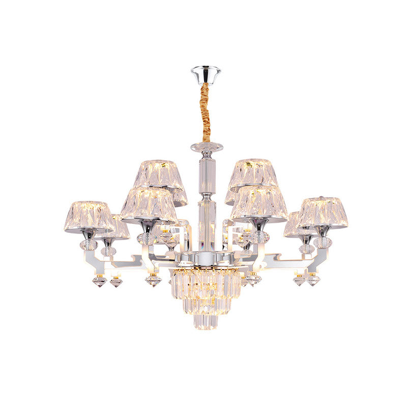 Minimalist 12-Head Chandelier Lamp With Crystal Shade - Chrome Finish