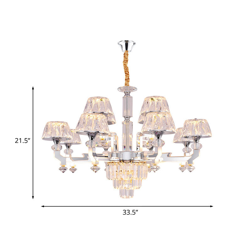 Minimalist 12-Head Chandelier Lamp With Crystal Shade - Chrome Finish