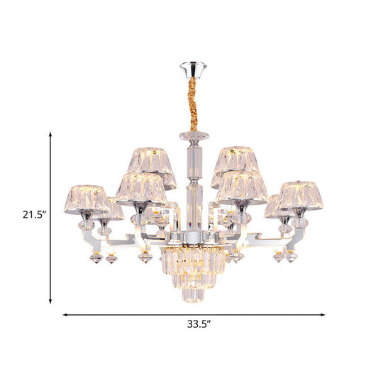 Minimalist 12-Head Chandelier Lamp With Crystal Shade - Chrome Finish