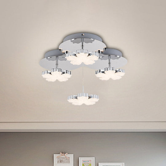 Modern Crystal LED Flush Mount Ceiling Light Fixture for Bedrooms - Chrome Petal Design