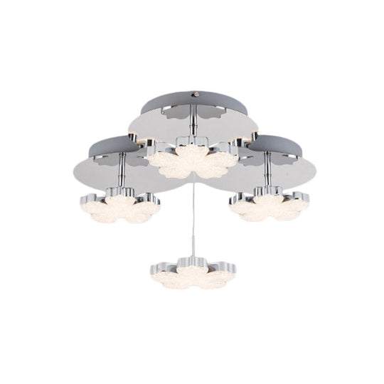 Modern Crystal LED Flush Mount Ceiling Light Fixture for Bedrooms - Chrome Petal Design