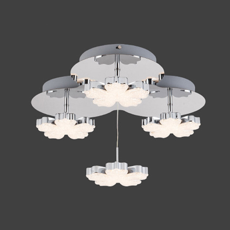 Modern Crystal LED Flush Mount Ceiling Light Fixture for Bedrooms - Chrome Petal Design