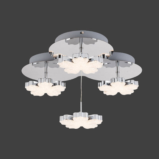 Modern Crystal Led Flush Mount Ceiling Light Fixture For Bedrooms - Chrome Petal Design