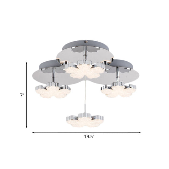 Modern Crystal LED Flush Mount Ceiling Light Fixture for Bedrooms - Chrome Petal Design