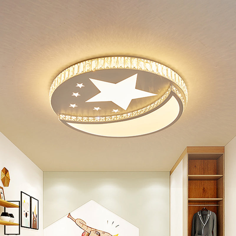 Contemporary Led Star And Moon Crystal Flush Light In White - Bedroom Mount Lighting