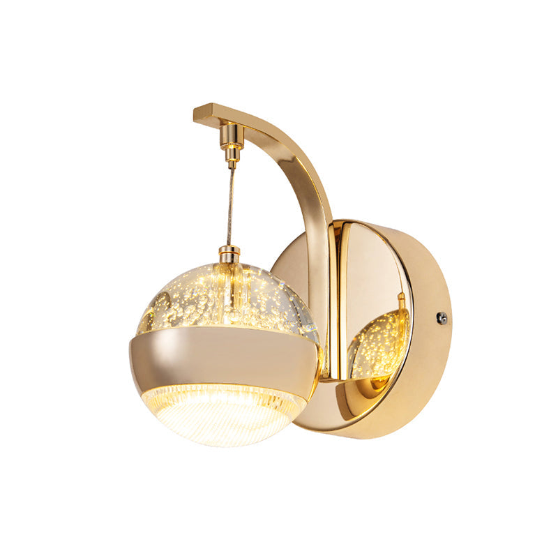 Modern Led Crystal Ball Wall Sconce In Gold/Chrome For Bedroom Lighting