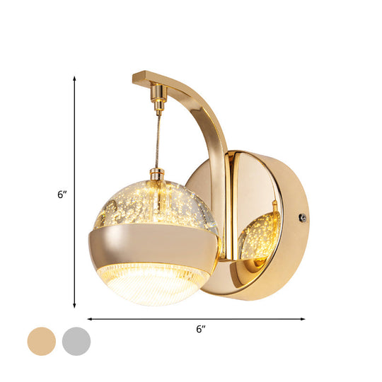 Modern Led Crystal Ball Wall Sconce In Gold/Chrome For Bedroom Lighting